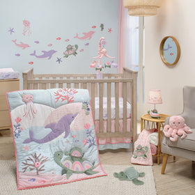 Lambs & Ivy Sea Dreams pink plush octopus Bubbles machine washable easy care