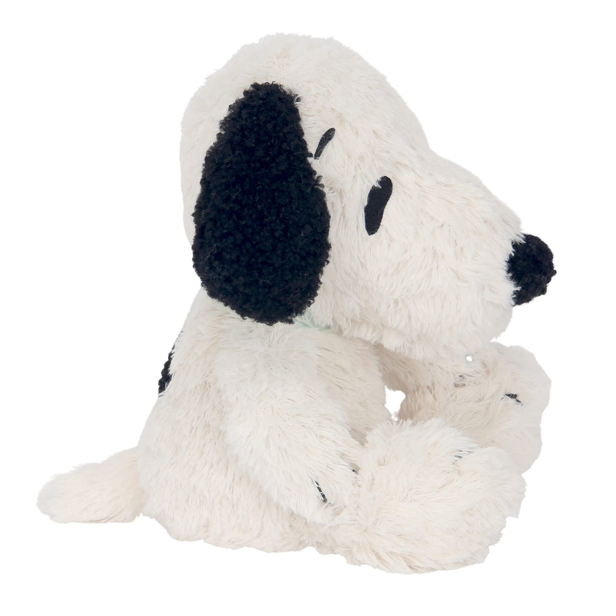Care instructions for Lambs & Ivy Snoopy plush dog showing machine wash and dry.