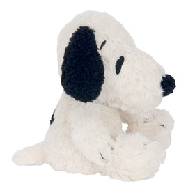 Care instructions for Lambs & Ivy Snoopy plush dog showing machine wash and dry.