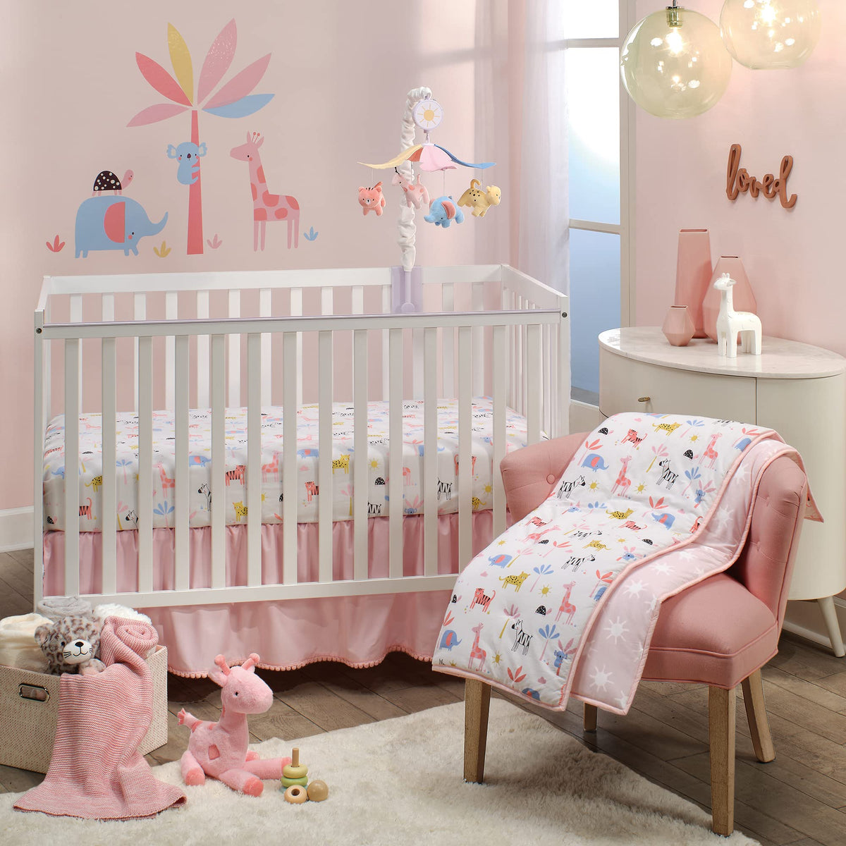 Lambs & Ivy Snuggle Jungle pink giraffe nursery decor friendly plush
