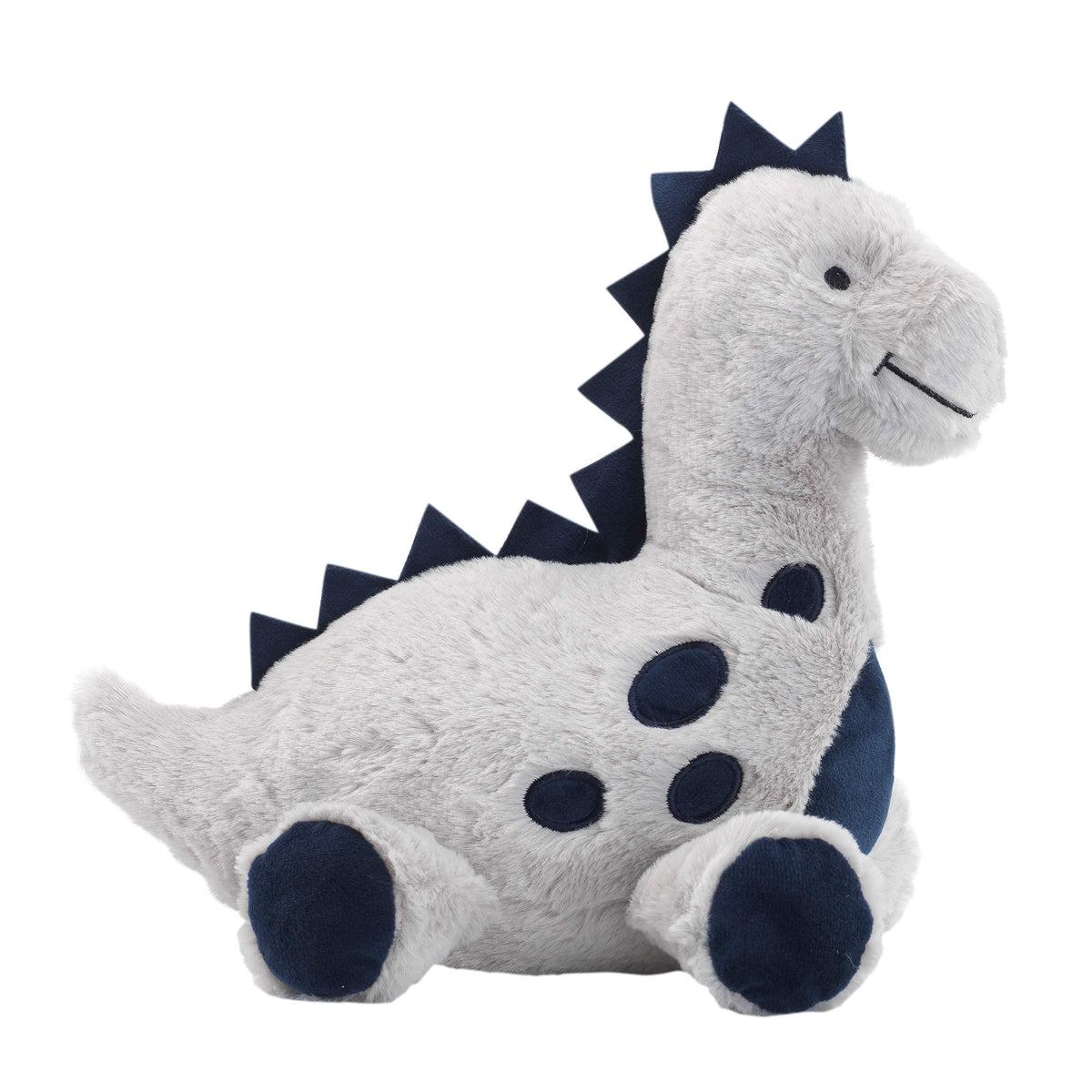 Lambs & Ivy Spike features navy velour tummy for tactile contrast.