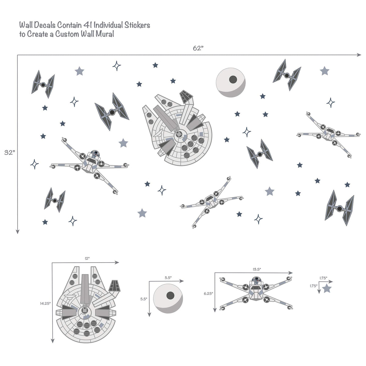 Lambs & Ivy Star Wars Tie Fighter wall decals for a playful hero bedroom