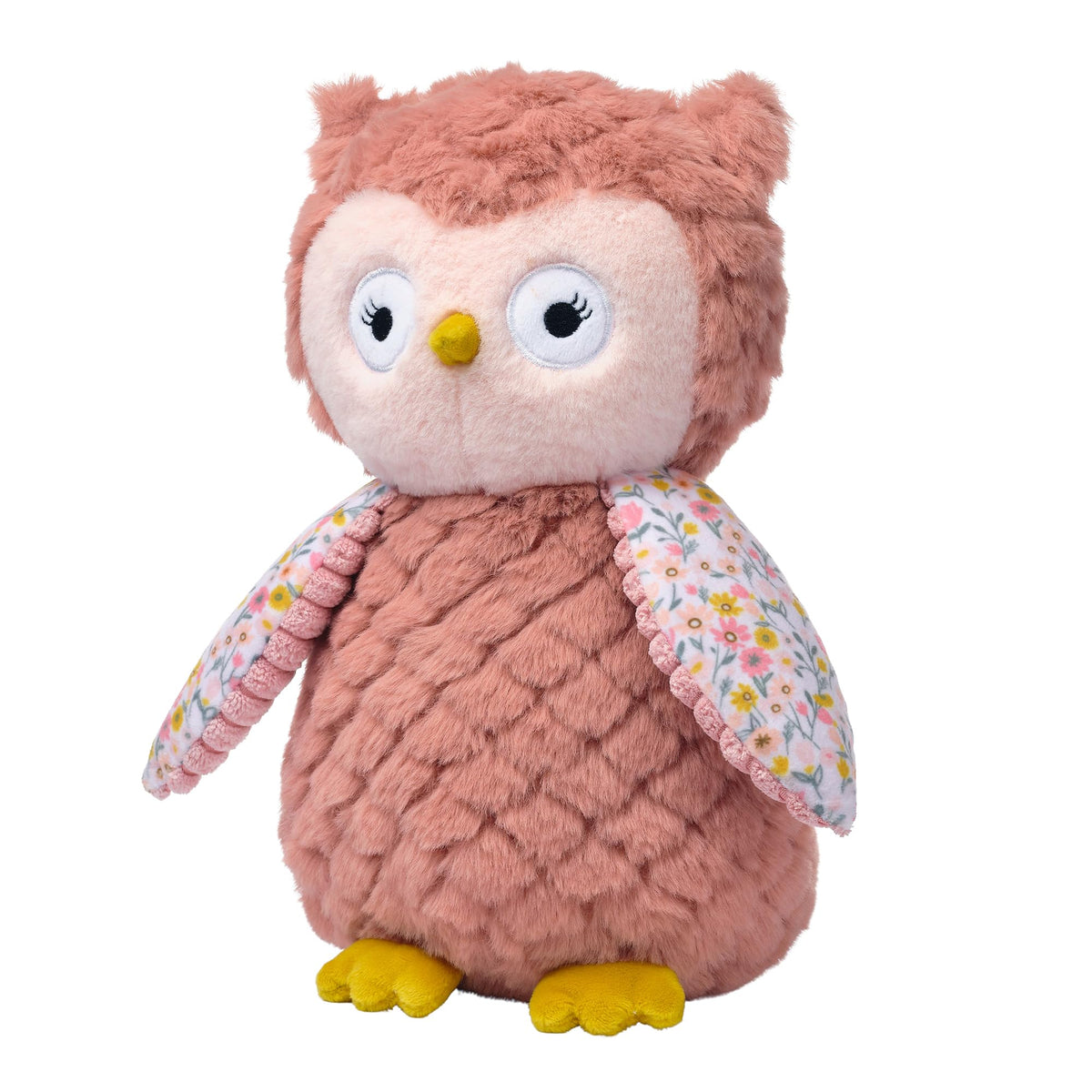 Lambs & Ivy Twiggy owl plush shows floral velour wings for playful detail.