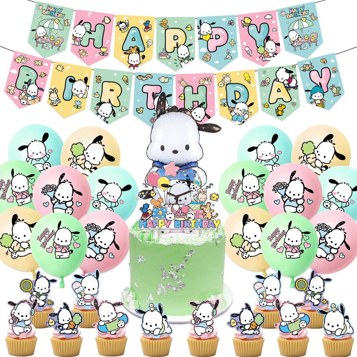Lamden Pochacco banner creates a bright birthday backdrop for photos and celebrations.
