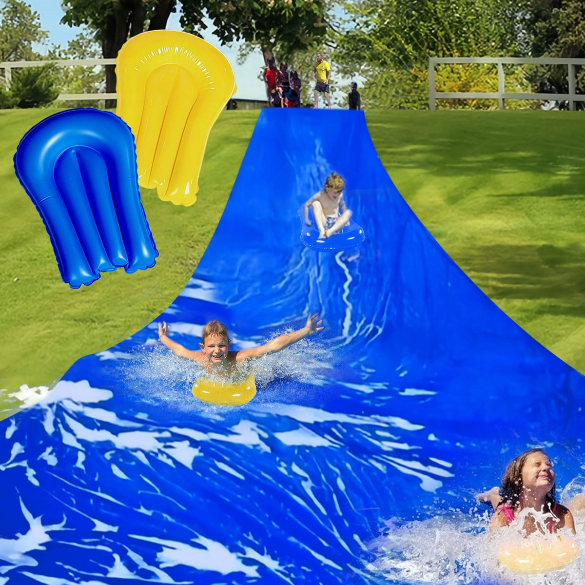 Lanathel 40ft water slide in backyard, durable PVC for long-lasting family fun.