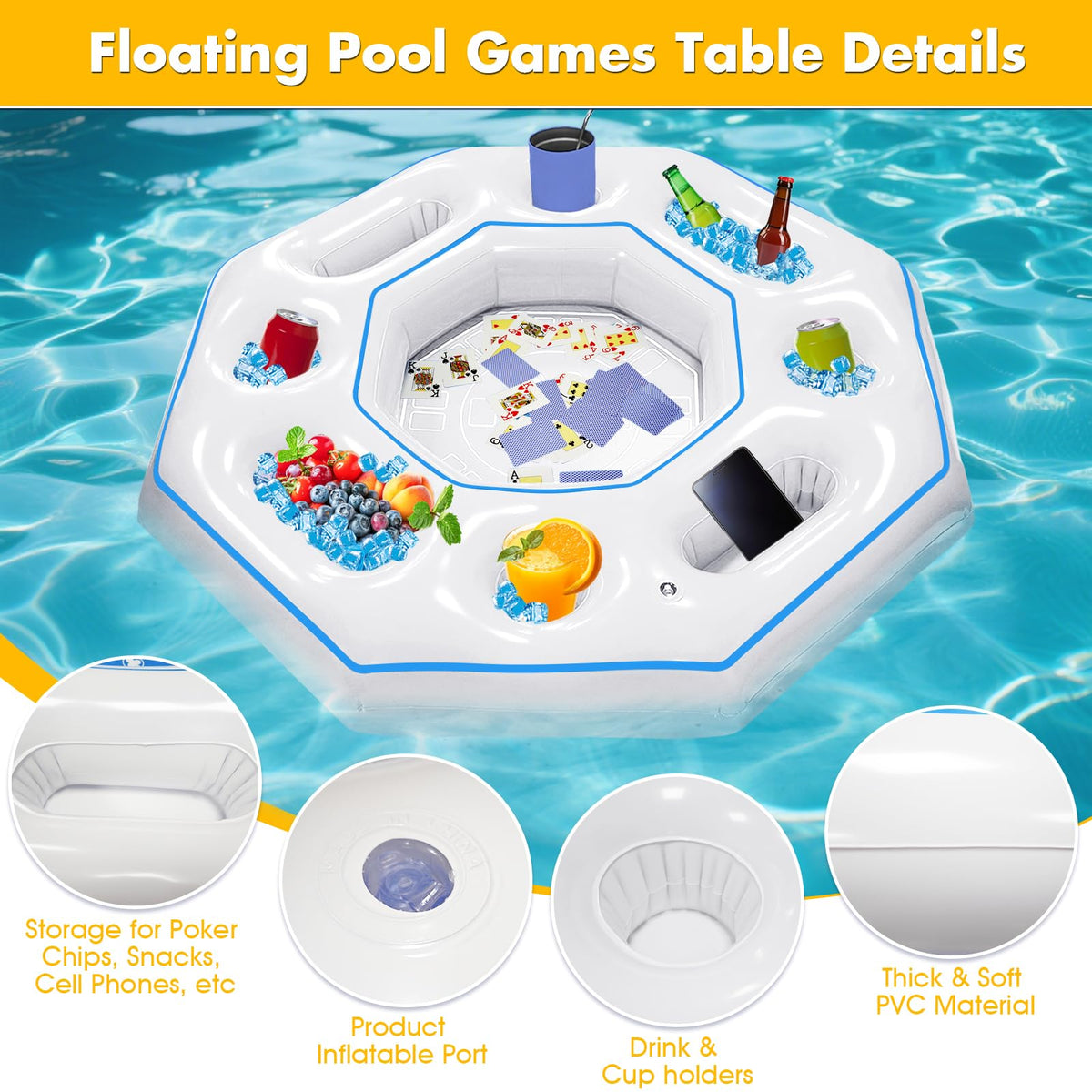 Lanathel inflatable pool bar tray with cups and snacks for entertaining