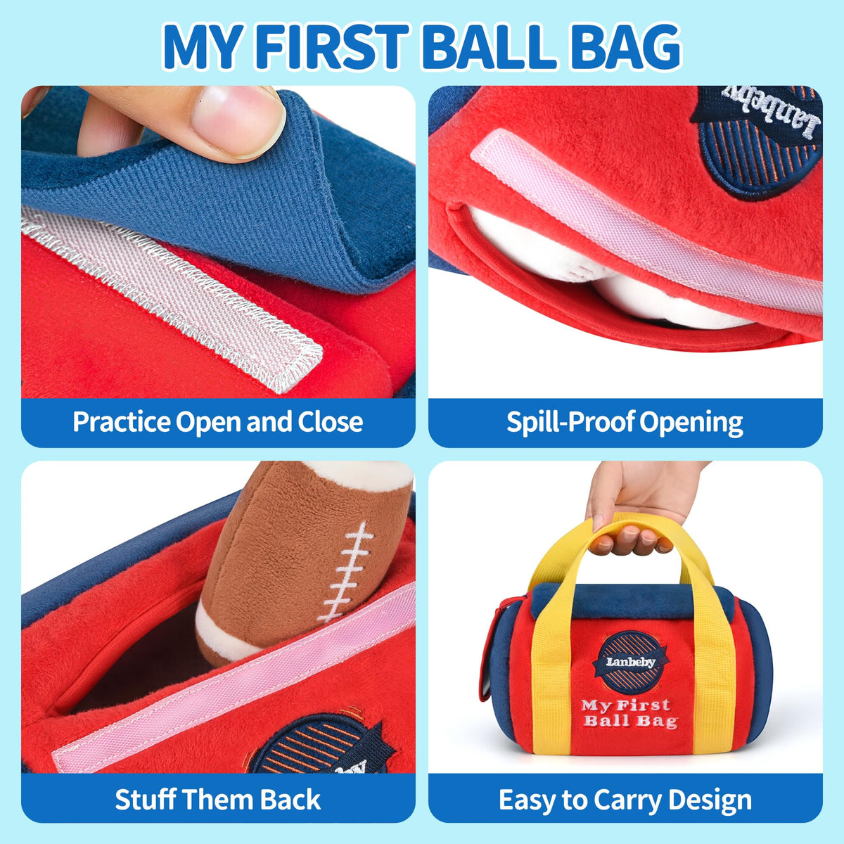 Lanbeby baseball ball with rattle texture for tactile exploration.