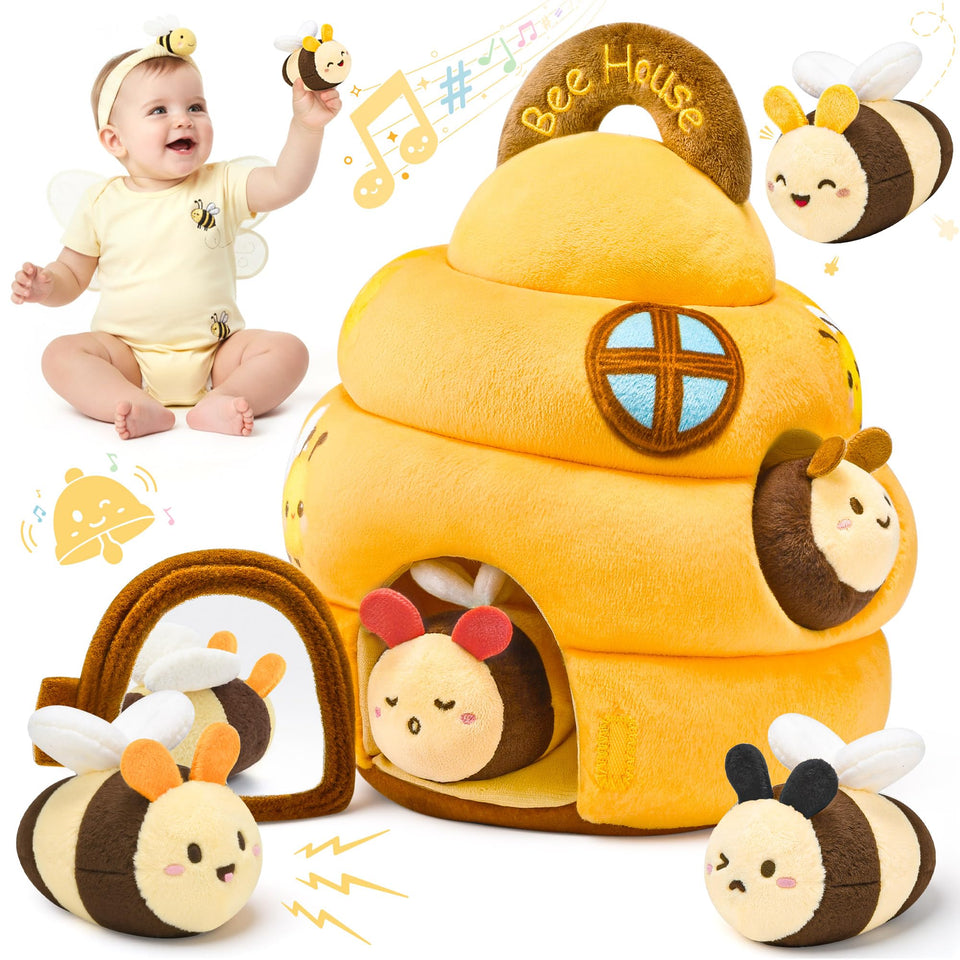 Lanbeby Beehive toy front view with 5 bees for early exploration