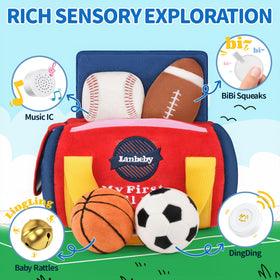 Lanbeby football ball with squeaker for curious sounds.