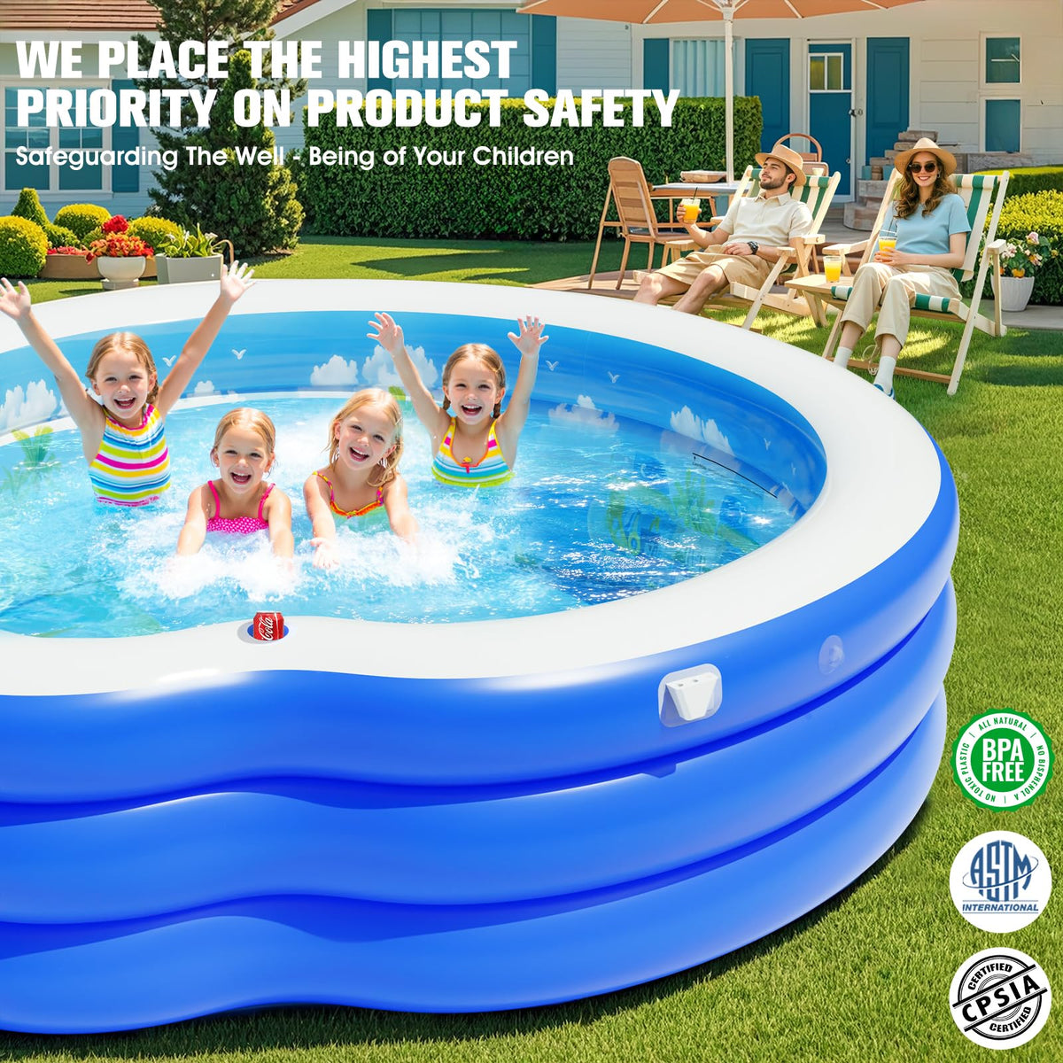 LanBlu 0.5mm thick pool material with dual air valves and three chambers for durability.