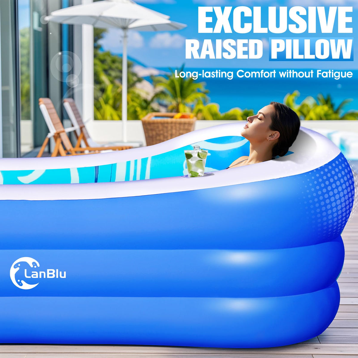 LanBlu inflatable pool blue with dimensions 98x63x21-6 ideal for family water fun
