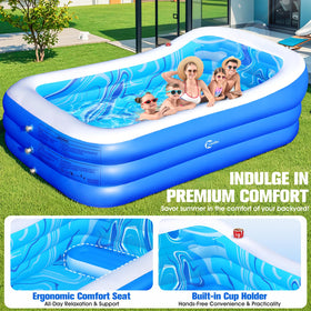 LanBlu pool with built in bench and cup holders for easy relaxation