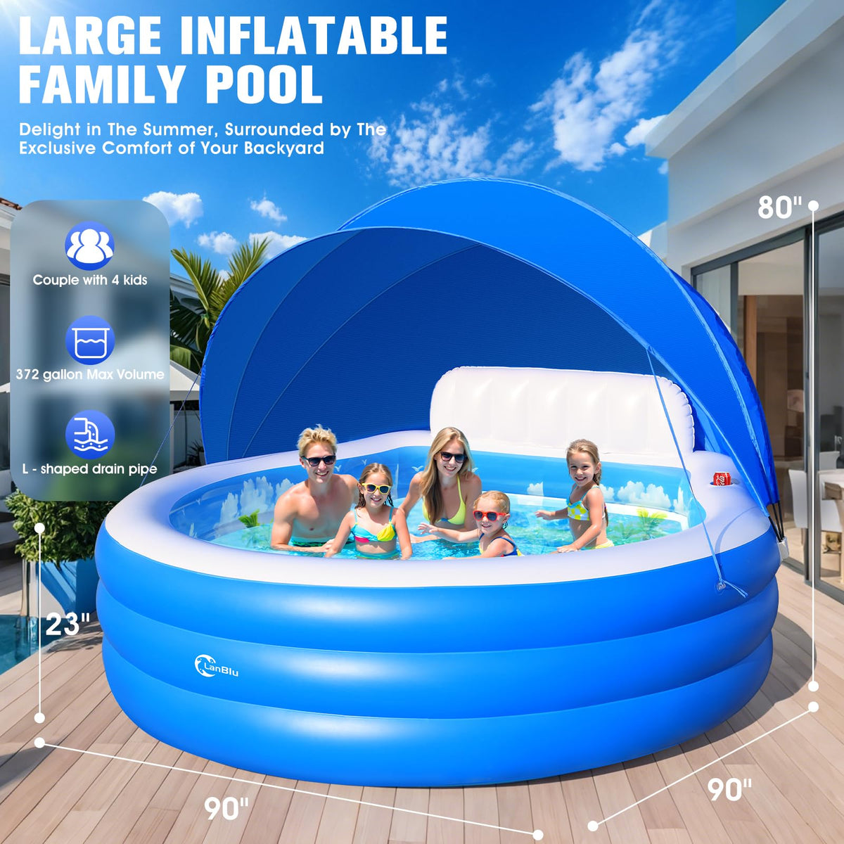 LanBlu fast inflation up to 3-4 minutes with a compatible pump.