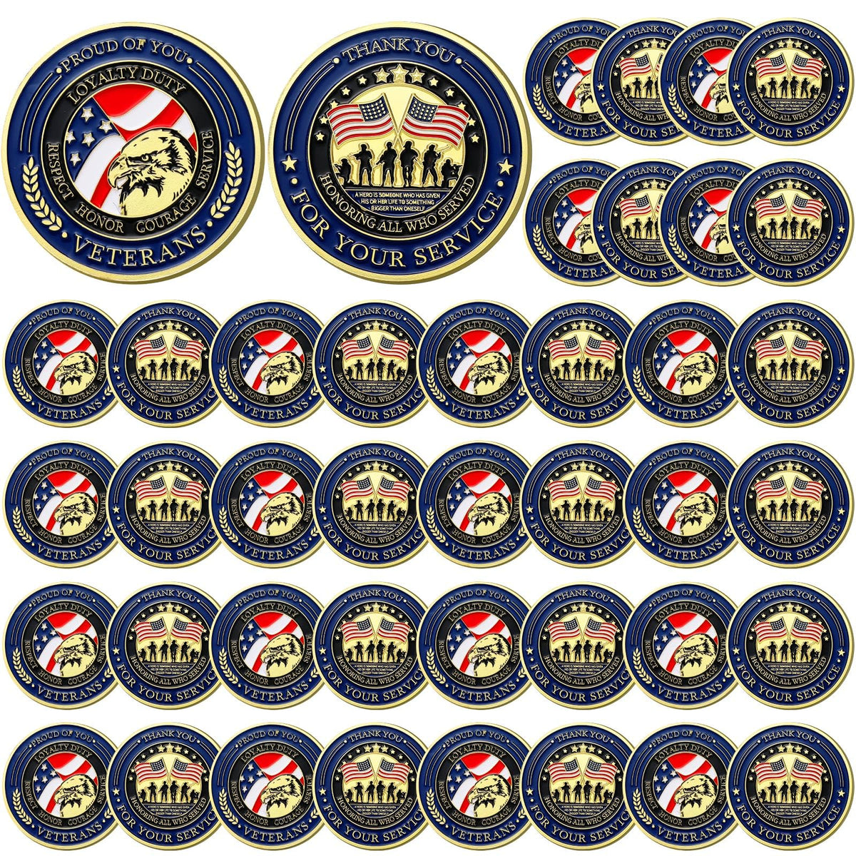 Landical 40-piece military coins collection displayed for memorabilia and display