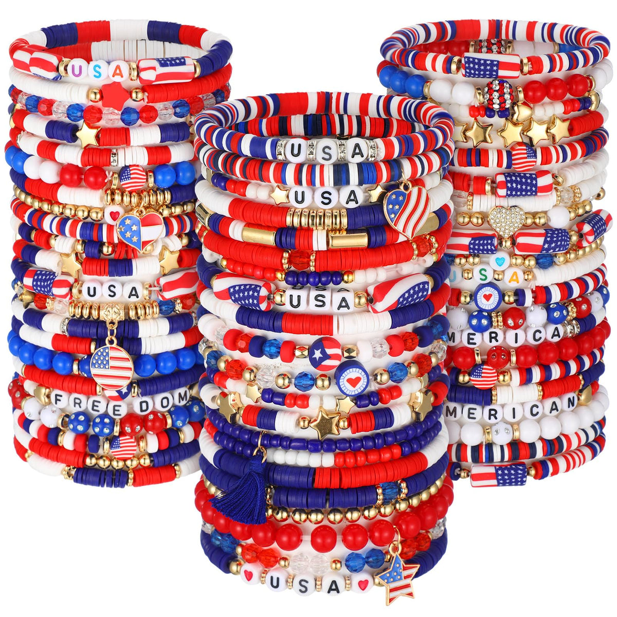 Landical 4th of July beaded bracelets in festive red, white, and blue.