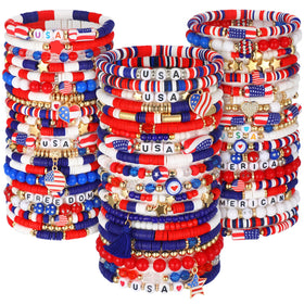 Landical 4th of July beaded bracelets in festive red, white, and blue.
