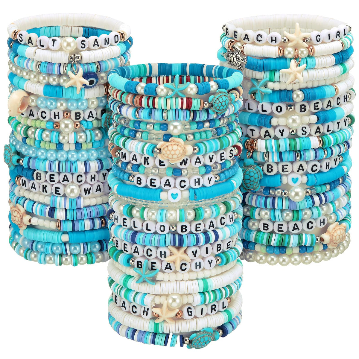Landical 64-piece beach bracelets set in vibrant blue tones for festive summer outfits.