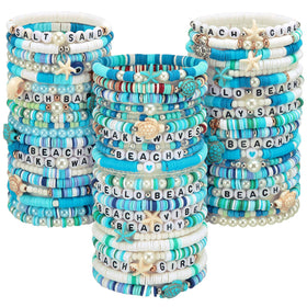 Landical 64-piece beach bracelets set in vibrant blue tones for festive summer outfits.