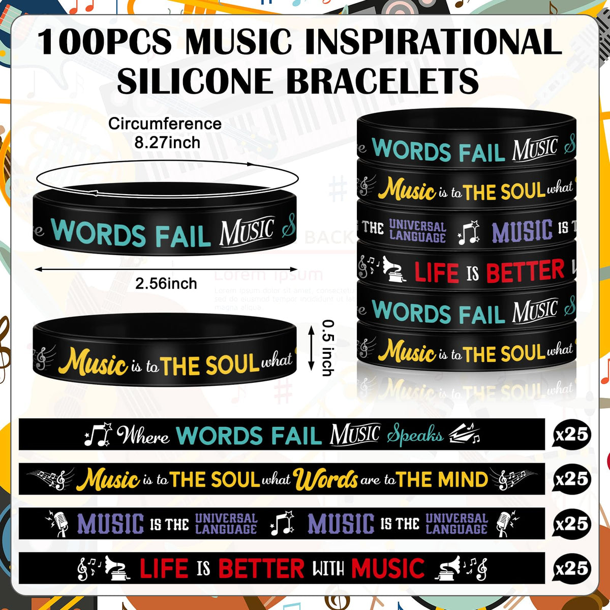 Landical bracelets with quotes and piano notes for motivational music moments