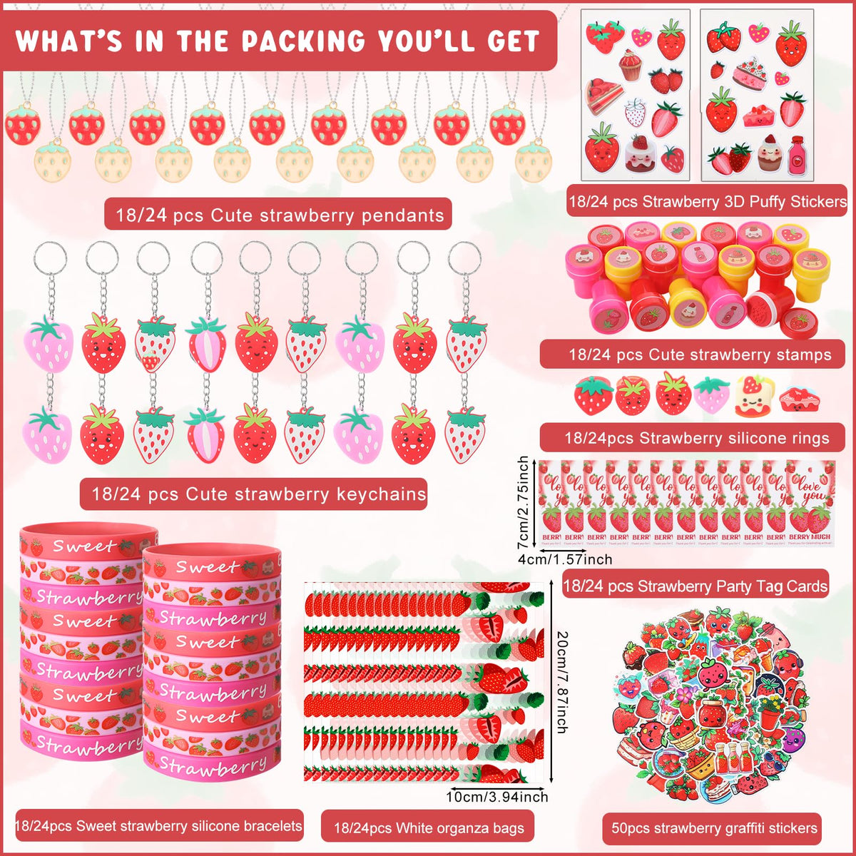 Landical strawberry silicone bracelet set, colorful wearable party favor
