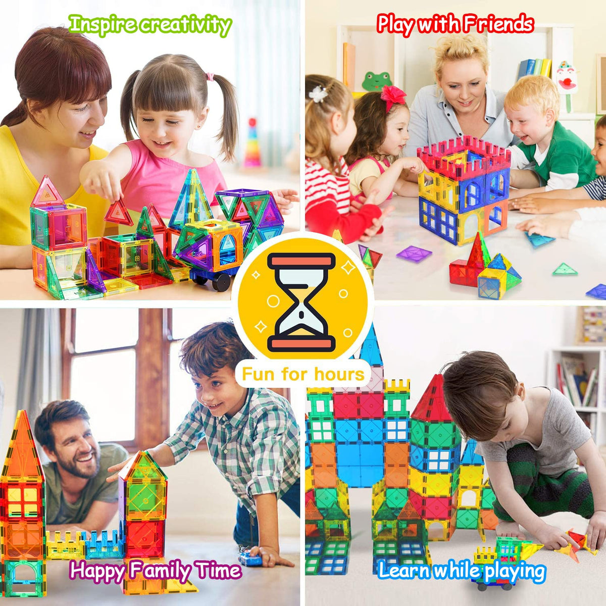Landtaix magnetic tiles building a castle with strong magnets for stable structures