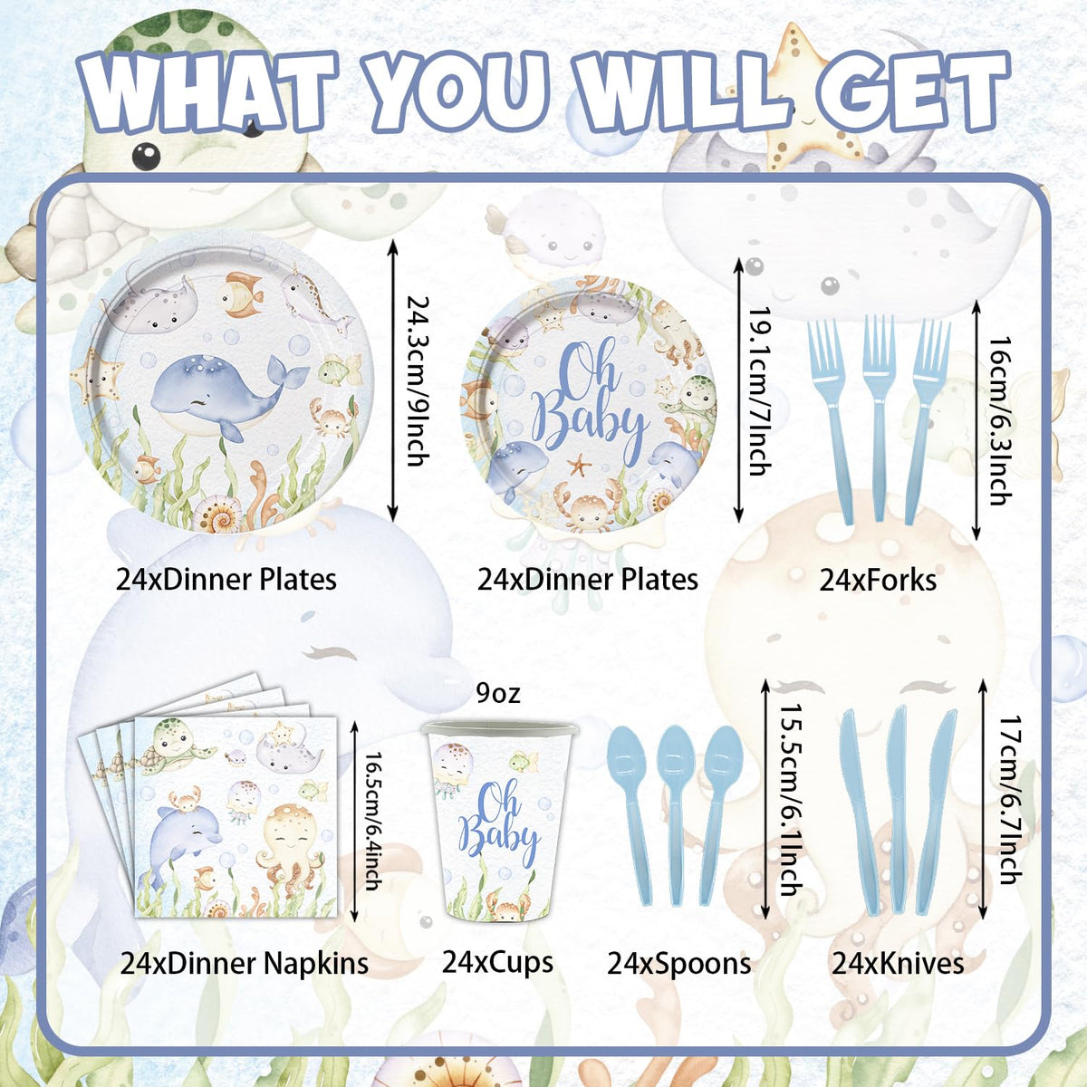 LANGASQUE under-the-sea dessert plates—colorful marine print for celebrations
