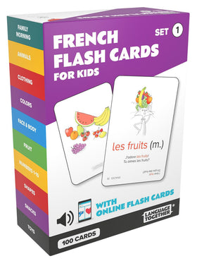 Language Together French flash cards cover with vibrant illustrations inviting learners.