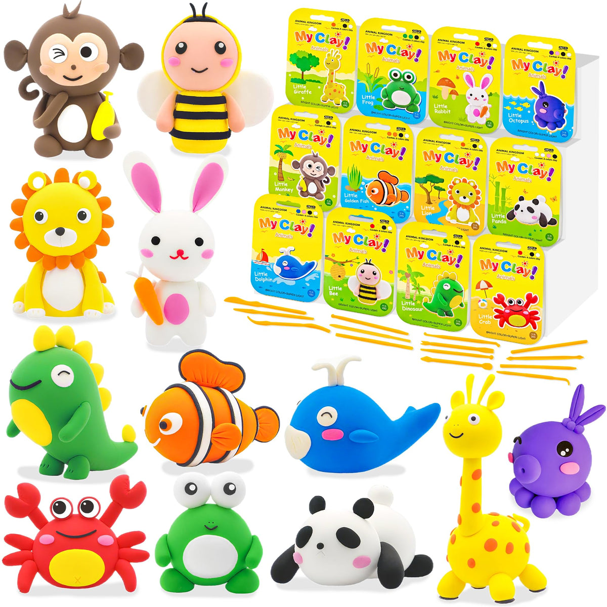 LanMa Air Dry Clay Kit displays 12 animal designs for creative kids and classroom projects