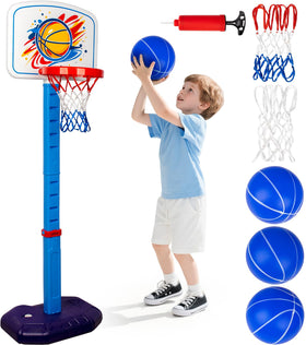 LAO XUE toddler basketball hoop adjustable height for growing kids' play.