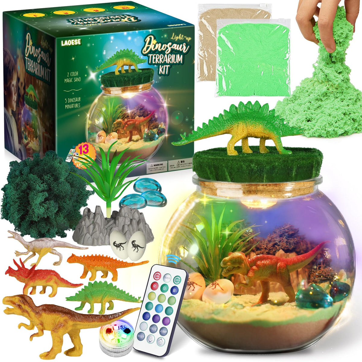 LAOESE dinosaur terrarium night light with 13 colors for bedtime magic