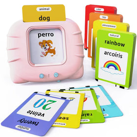 Lapare bilingual audible flash cards reader front view, boosts English and Spanish exposure