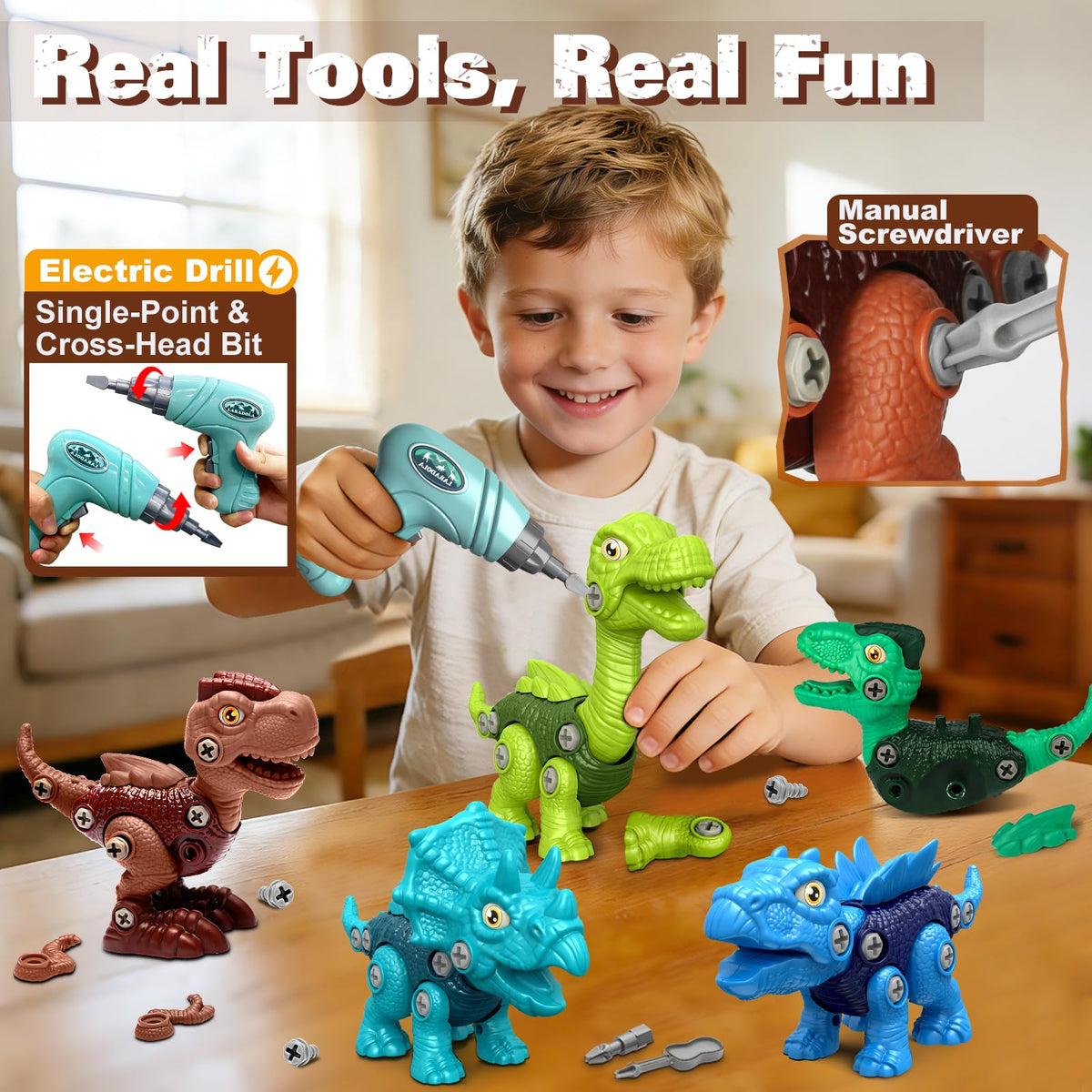 Laradola five-pack dinos with tools great for collaborative or solo building.