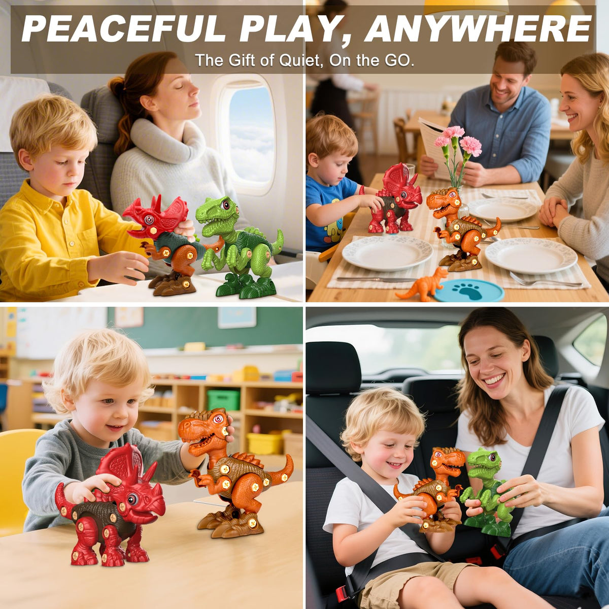 Laradola bright colors and details attract kids during pretend dinosaur construction.