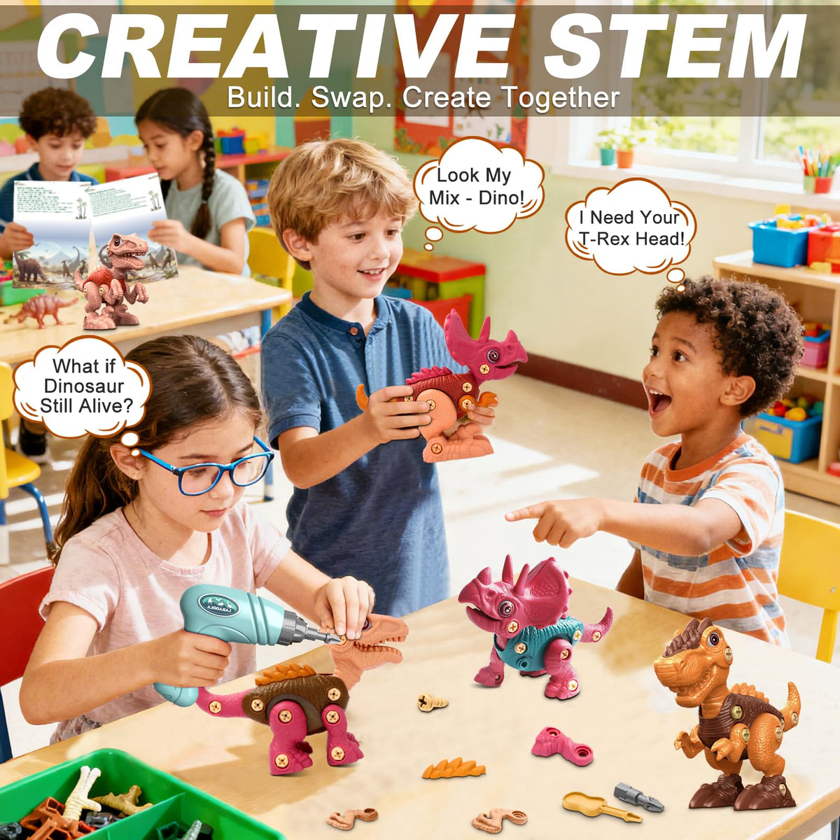 Laradola brown Velociraptor pieces encourage dexterity during take-apart play.