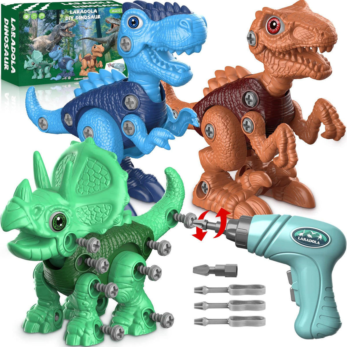 Laradola dinosaur toy assembly demonstrates step-by-step building to boost sequencing skills.