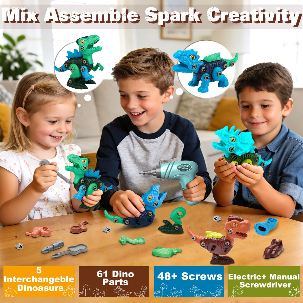 Laradola mix-and-build dinos inspires creativity with endless configurations.