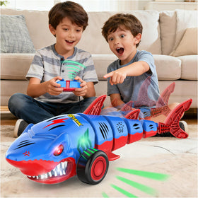 Laradola Shark RC car front view showing bold design and kid-friendly controls.