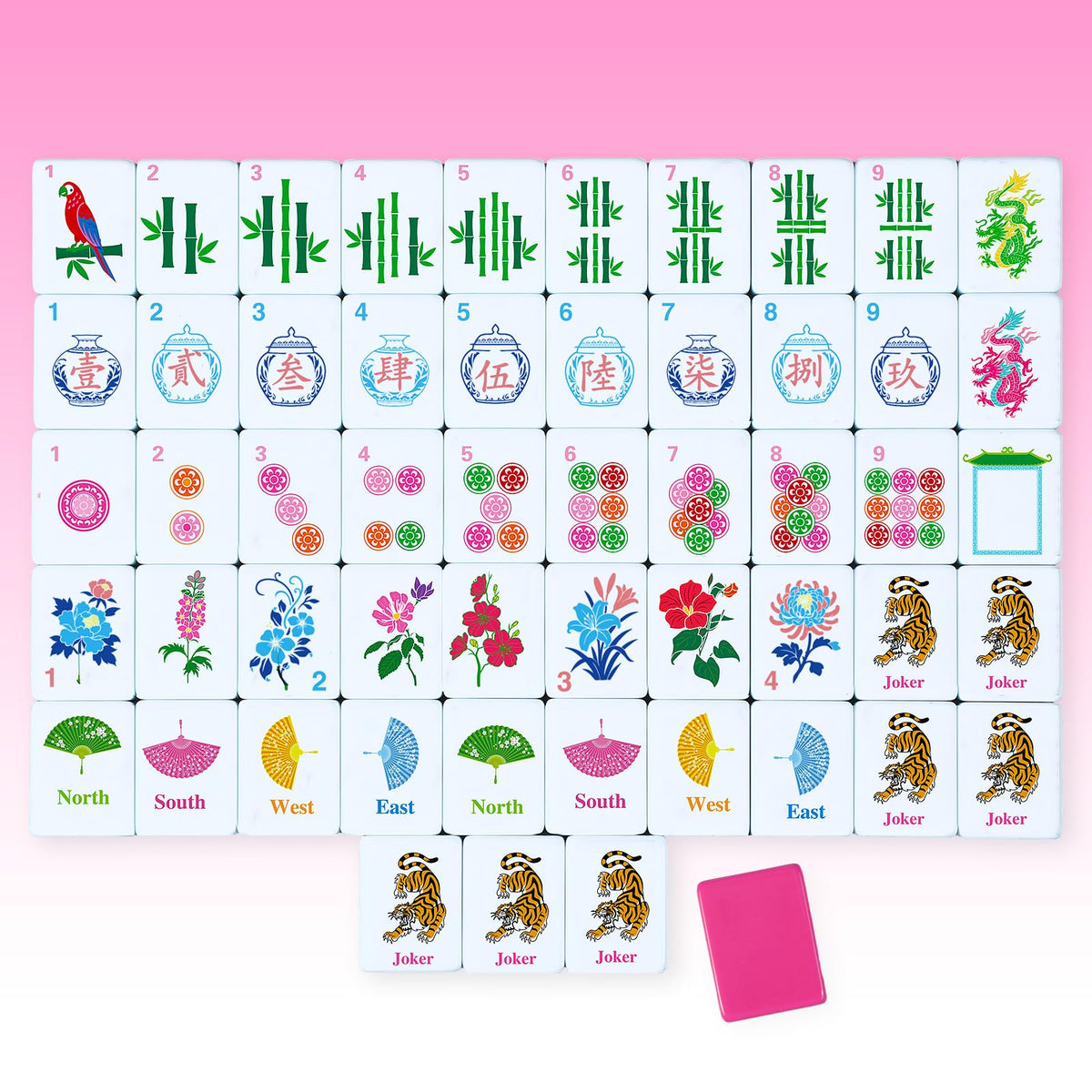 LaRandom American mahjong tiles with rose red back for durable, vibrant play