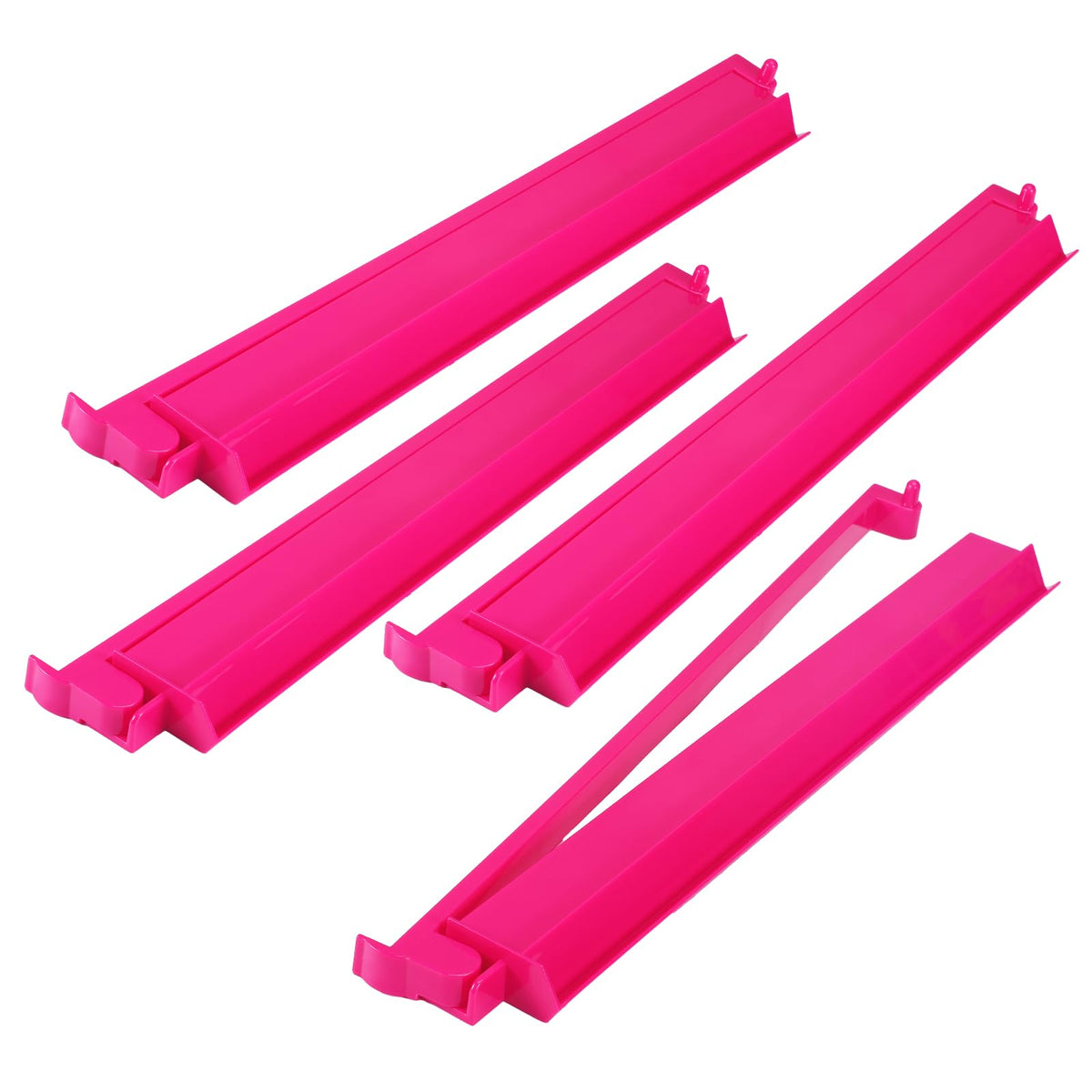 LaRandom pink acrylic mahjong tile rack for four players with pushers.
