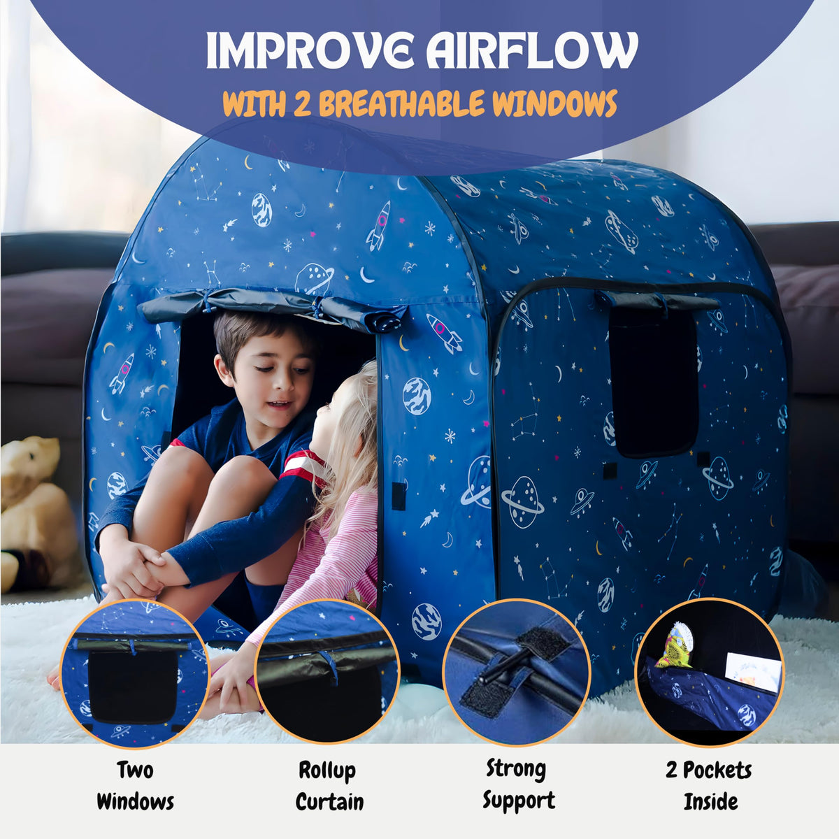L'Arche sensory tent folds flat and comes with a carry bag for easy transport.