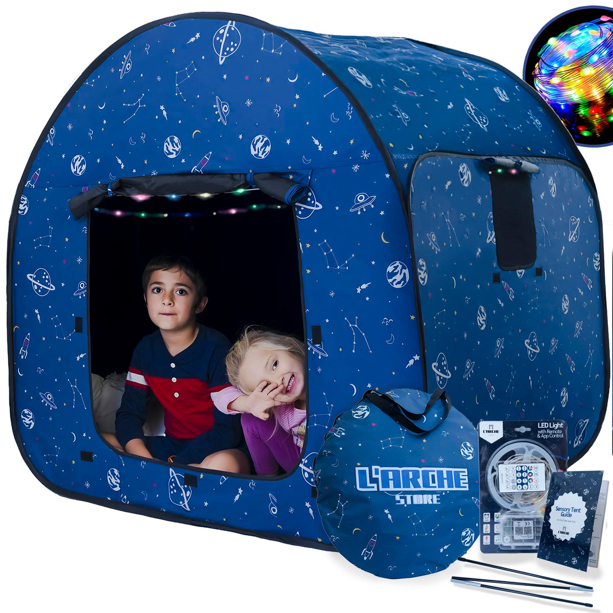 L'Arche sensory tent with LED lights creates a calming, immersive play space