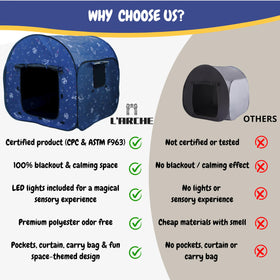 L'Arche sensory tent pops up in seconds for quick setup