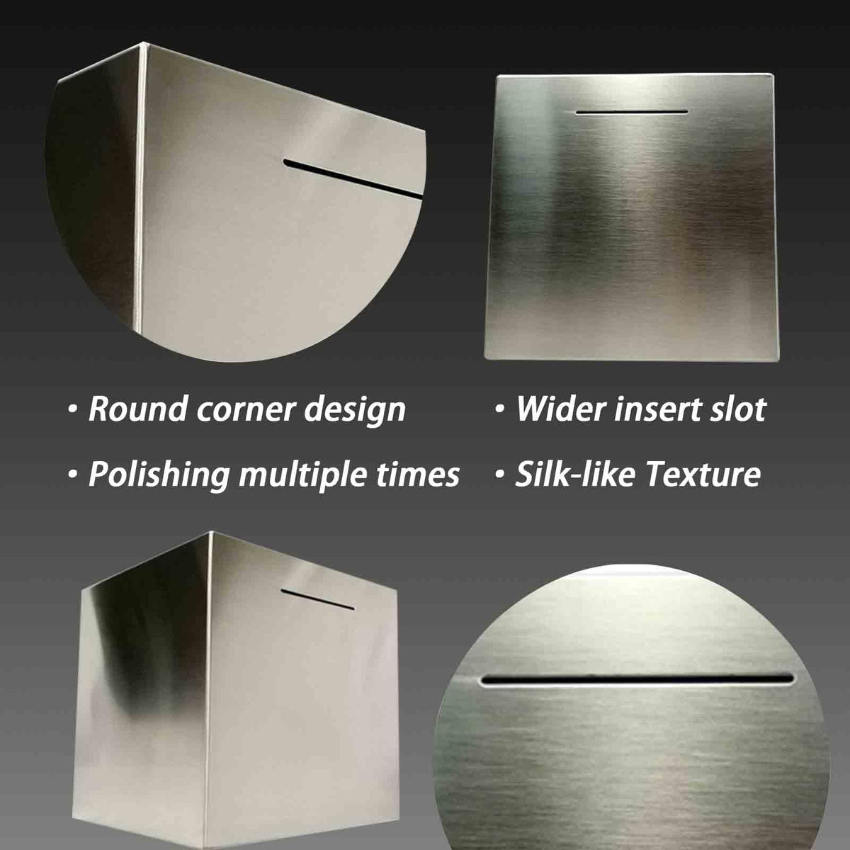 LARCOLO piggy bank stainless steel surface detail showcases scratch resistance and corrosion protection.