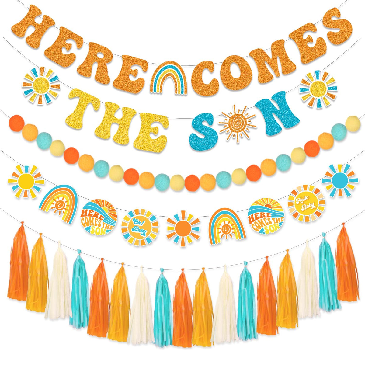LARRAZABAL Here Comes The Son banner for baby shower decor and photo moments