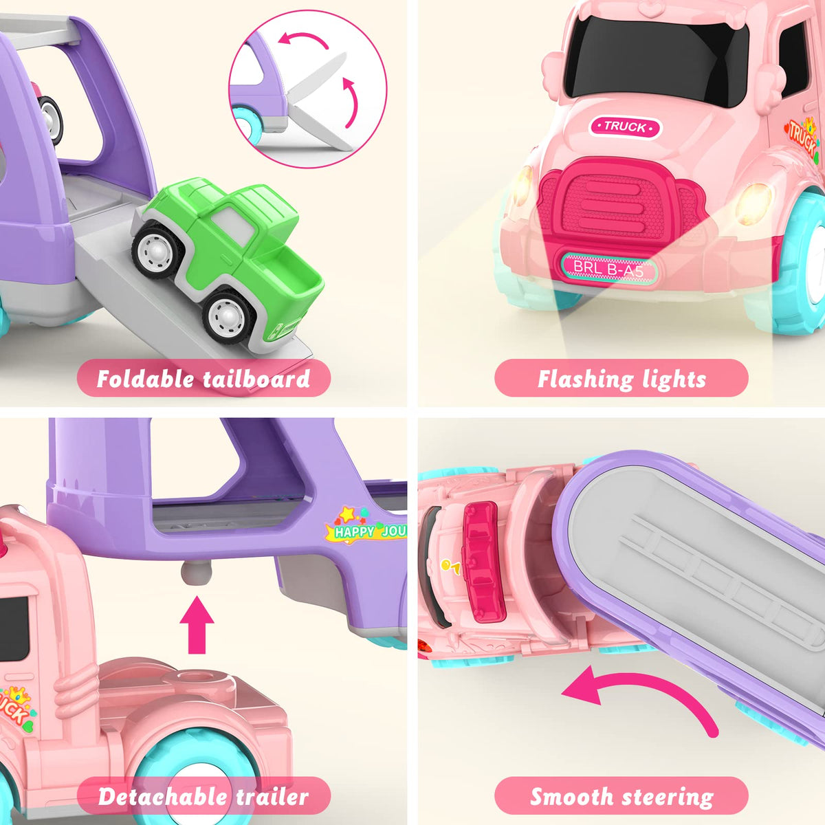 LASCOTON detachable cab and towing arm enables reconfiguration of play setups.