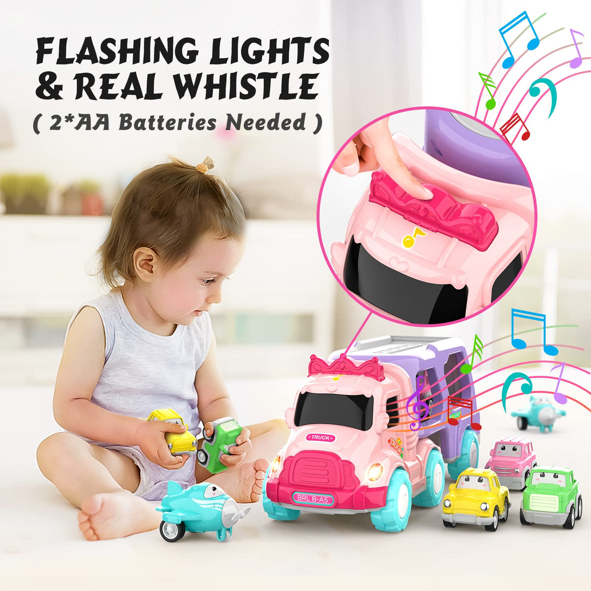 LASCOTON trailer with four mini vehicles facilitates color recognition and sequencing.