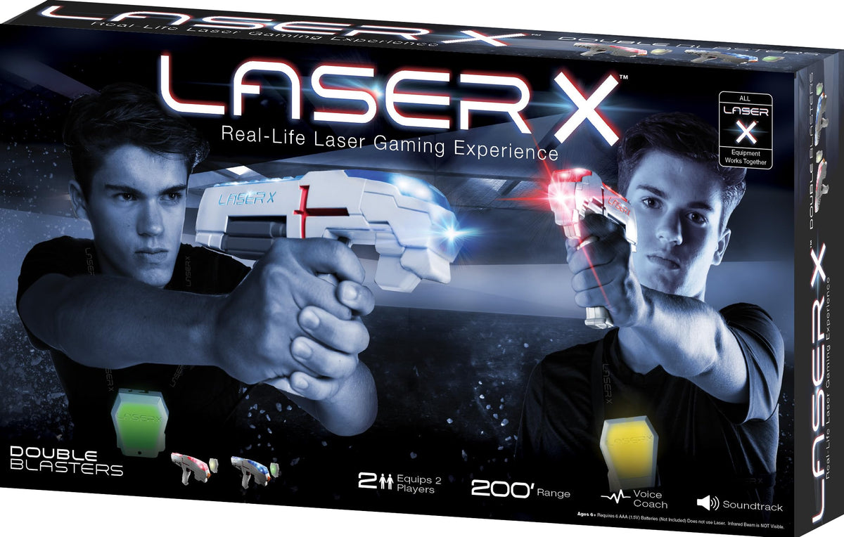 LASER X two-player set with blasters and vests for outdoor battles.