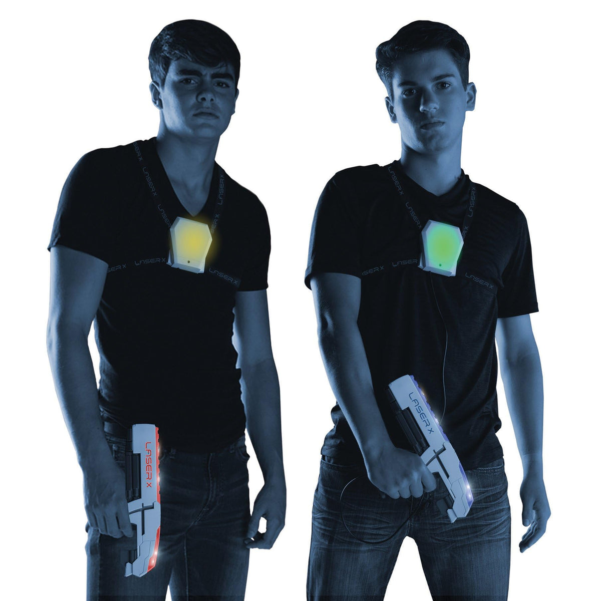 LASER X vest sensor detects hits and tracks player status.