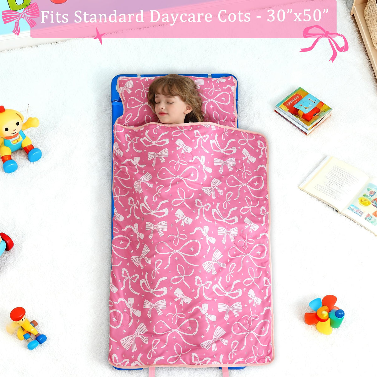 lasoftan nap mat name-card pocket for quick identification.