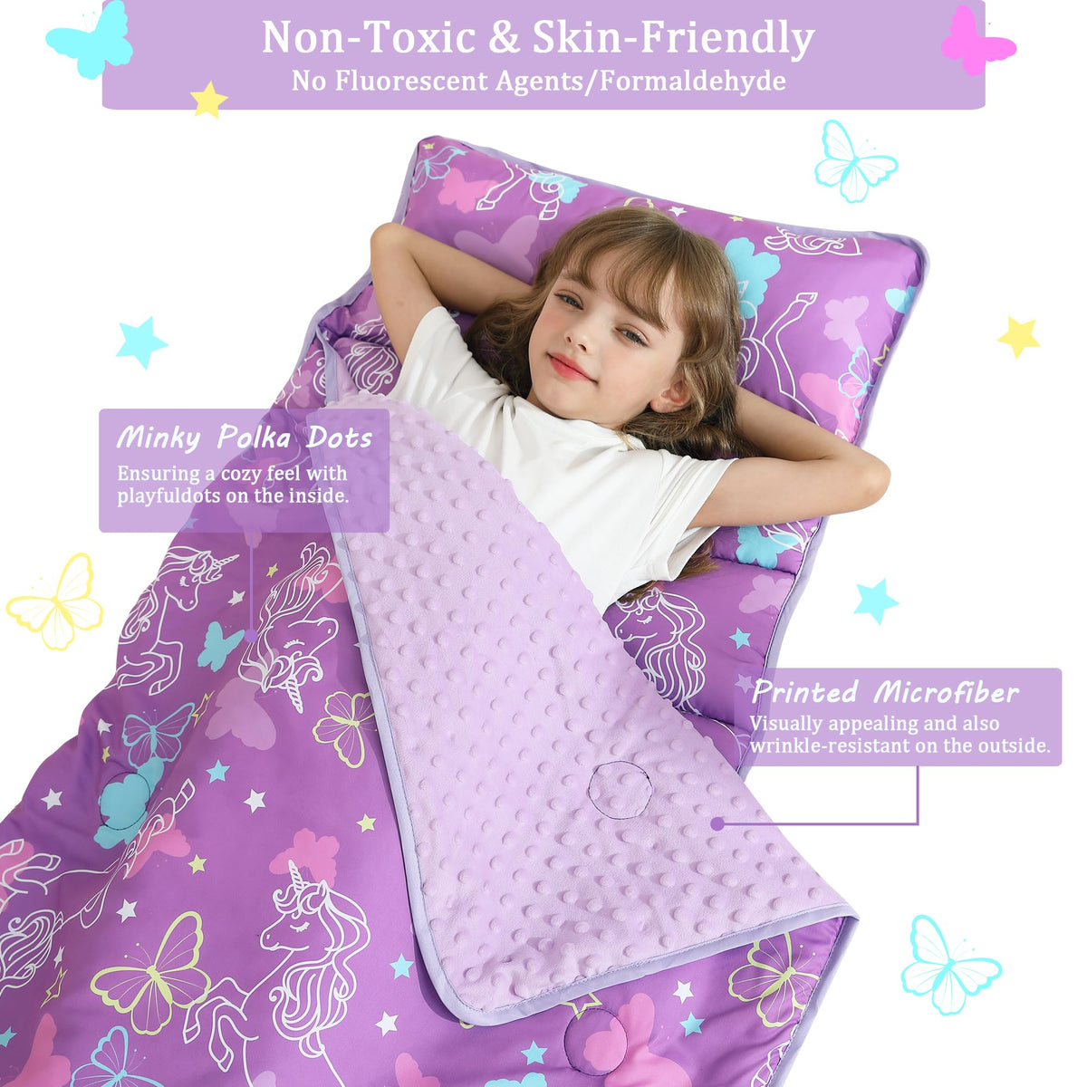 Lasoftan nap mat with removable pillow for simple cleaning.